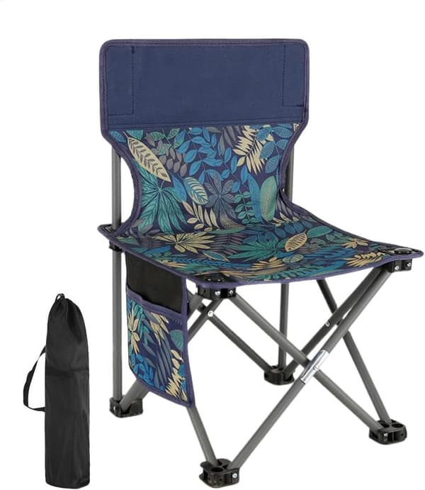 Camping Chair, Breathable, Comfortable, Foldable, Leaf Pattern, with Side Pocket, 58*36*36CM