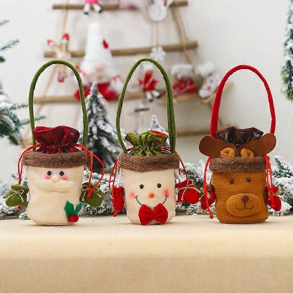 3-pack juläppelpåsar, godispåsar för barn, julklappar, julgransdekorationer, presentpåsar