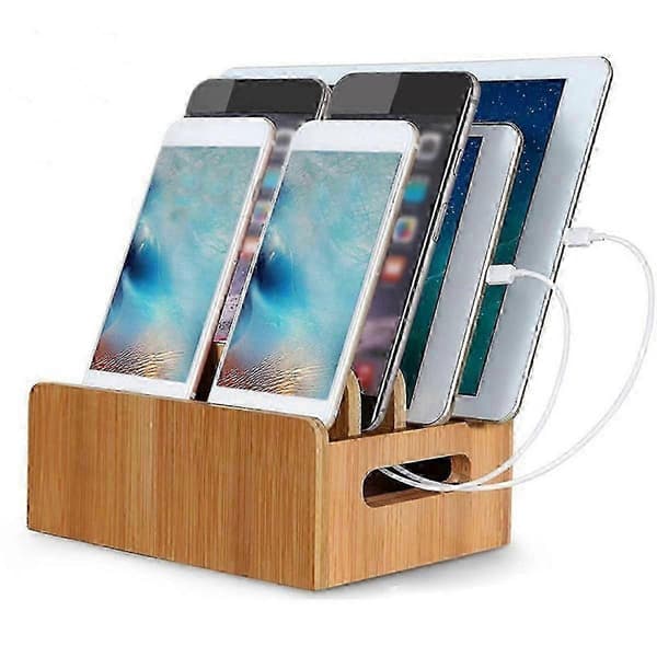 Mobiltelefon Flatfeste Bambus Tre Multi-Enhet Ladestasjon Organizer Kontorfeste