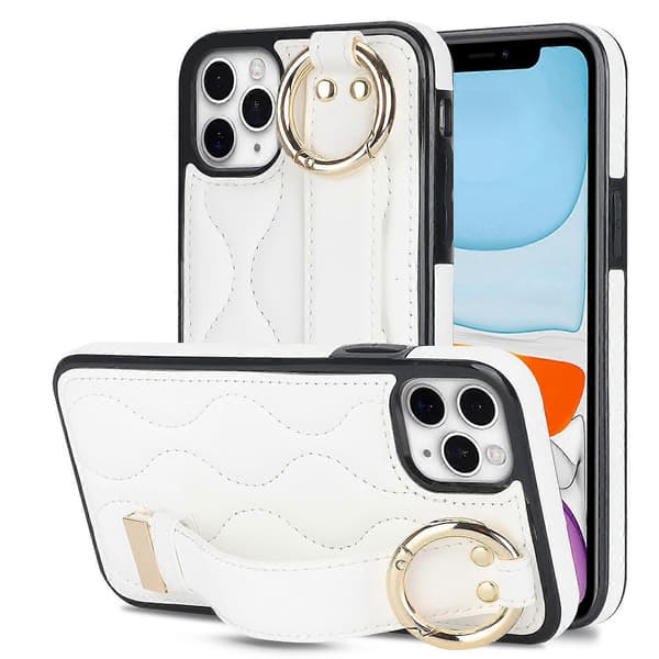 Fodral för iPhone 11 Pro Max Vågmönstrat Armband Ställ PU+TPU Telefonskydd