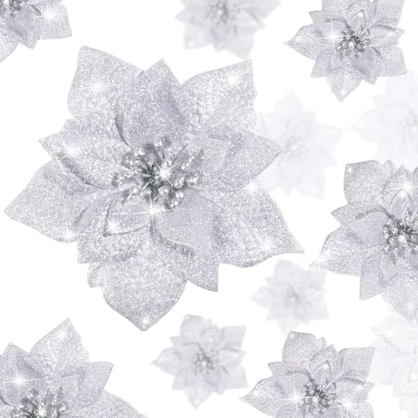 36 stk. julestjerner med glitter, kunstige glitterblomster