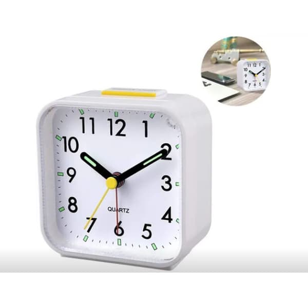 Silent Analog Alarm Clock, Noiseless, Snooze, Light and Volume Functions, Battery Operated-FM-