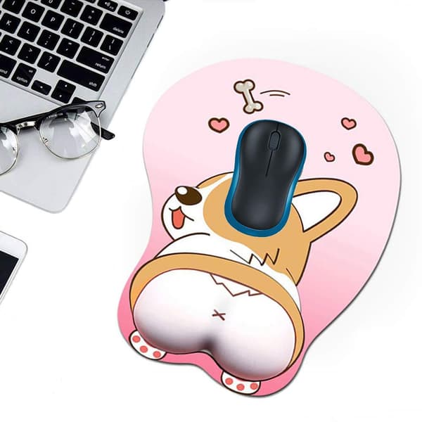 En bit (rosa corgi handledsstöd, ca 260*220*30mm) 3D Musmatta