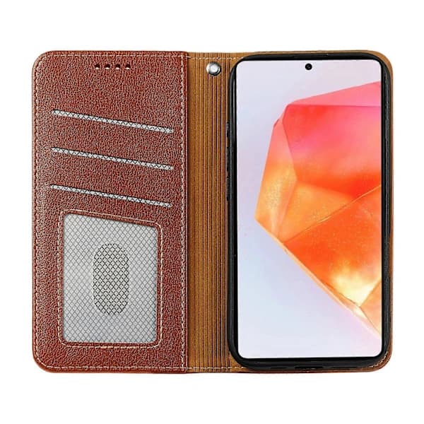 (pow yeah!) Case for Samsung Galaxy A16 4G / 5G Wallet Case RFID Blocking Leather Phone Cover Strong Magnetic Closure Brown
