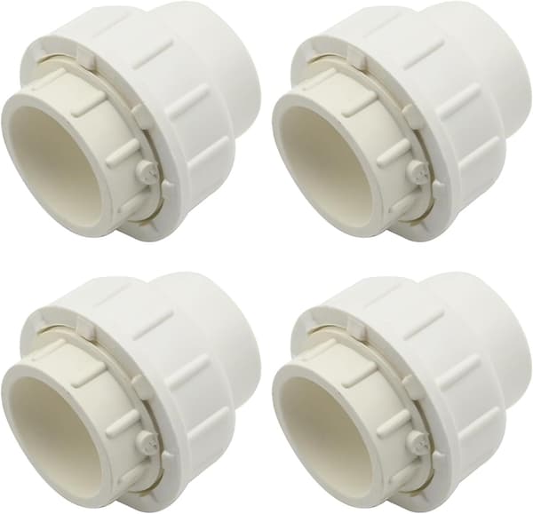 4 stk. 1\" hvid PVC-unionsrørsfitting (muffe x muffe), slipadapterkobling Schedule 40 EPDM O-ring, -