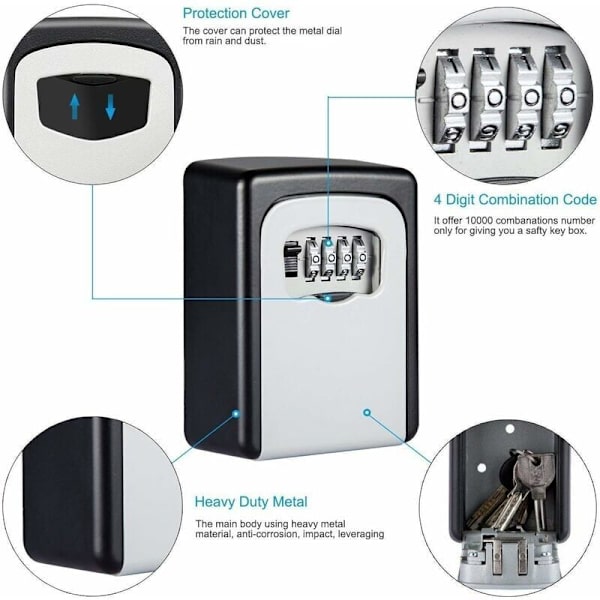 1 pc BoxîSecure Key Lock Box, Wall Mounted Key Lock Box, Key Box with 4-Digit Code, High Security, Waterproof and Rustproof