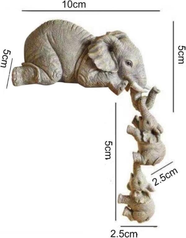 Elephant Figurine 3-piece - Elephant Decoration - Elephant Decor - Wall Decoration - Two Babies Hanging from Mother