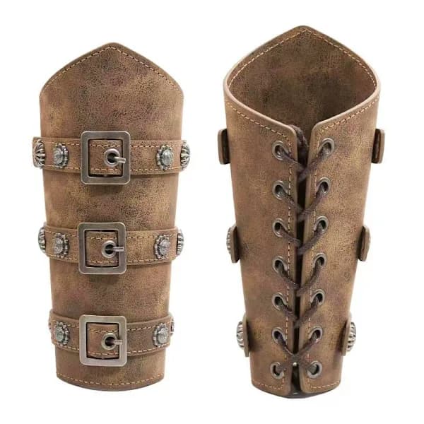 Medieval Leather Buckle Bracers, Handmade Full Grain Leather Arm Guards_tfrf
