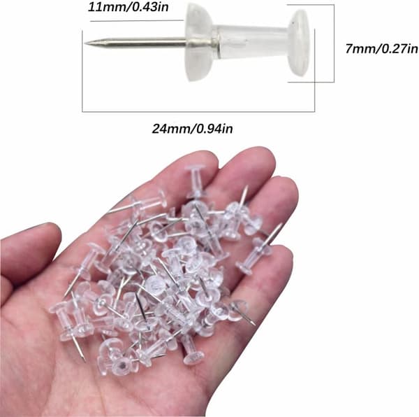 100 stycken transparenta häftstift, häftstift med låda, vägg P