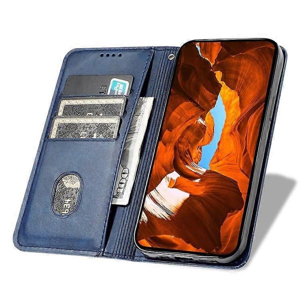 Kompatibel med Samsung Galaxy A26 5G Stativfodral Lyckohjort Präglat Magnetlås Läder Plånboksfodral (Blå)