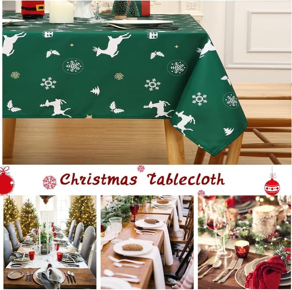 Green Christmas Tablecloths, Large Rectangular Tablecloth with Christmas Pattern, Reusable Christmas Tablecloth, Washable Christmas Dinner Tablecloth