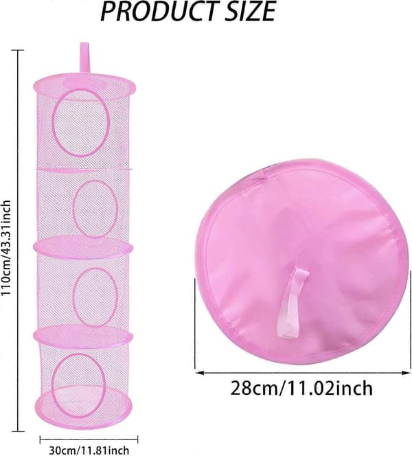 Hanging Net Storage, 2-pack Foldable Hanging Toy Storage, 4 Compartments Foldable Hanging Storage Basket Teddy Storage Net pink pink