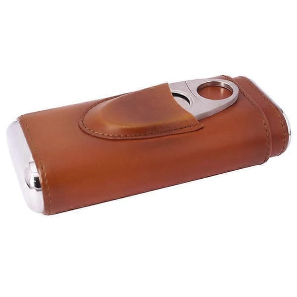 3-Finger Cigar Case in Brown Leather, Cedar-Lined Cigar Humidor