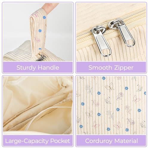 Cute Multi-Layer Floral Embroidery Pencil Case, Large Capacity Portable Stationery Bag with Hand Strap