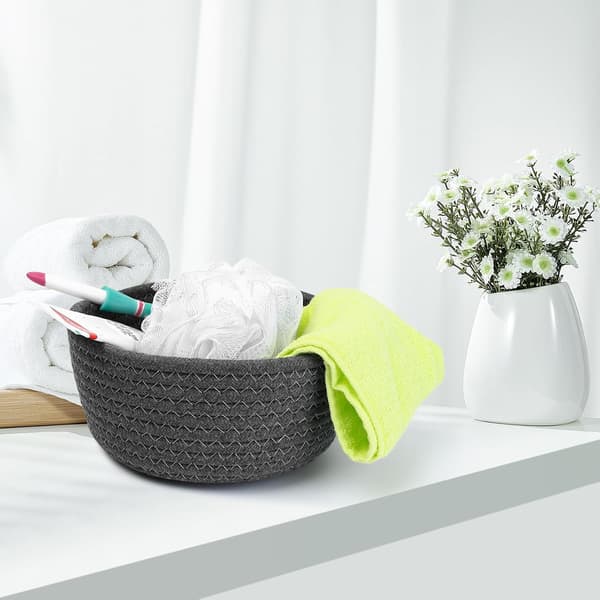 Braided Cotton Rope Storage Baskets, Bathroom Changing Table Accessories, Woven Basket Organizer (Grey)