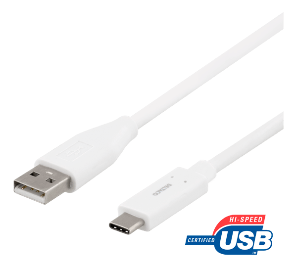 USB-C till USB-A-kabel, 1,5 m, 3A, USB 2.0, vit Vit