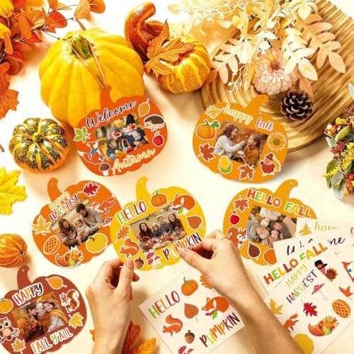 24 sæt efterårshåndværk til børn Thanksgiving DIY billedrammer Efterårspapir Græskar fotoramme ornamenter til efterårsfestivalspil Aktiviteter Håndværk