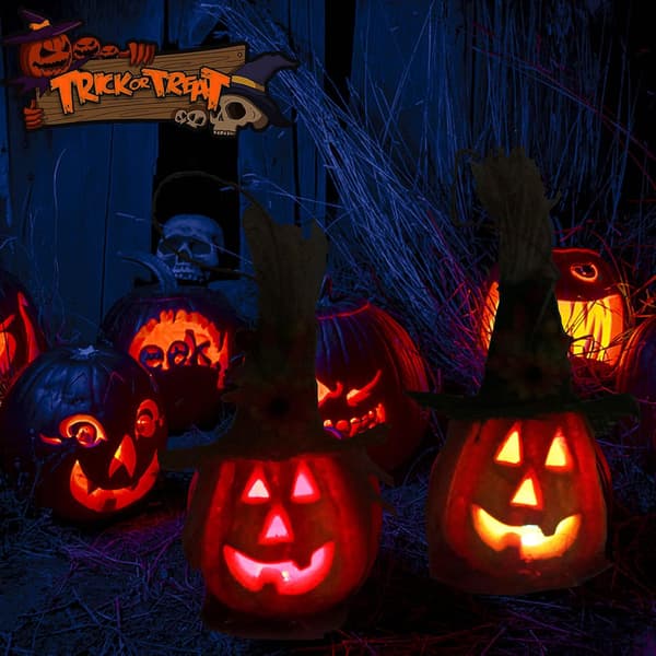 2 stk Halloween skum græskar lanterne Jack græskar blinkende lanterne