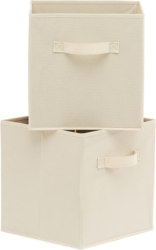 Foldable Fabric Storage Cubes Organizer with Handles, Beige -