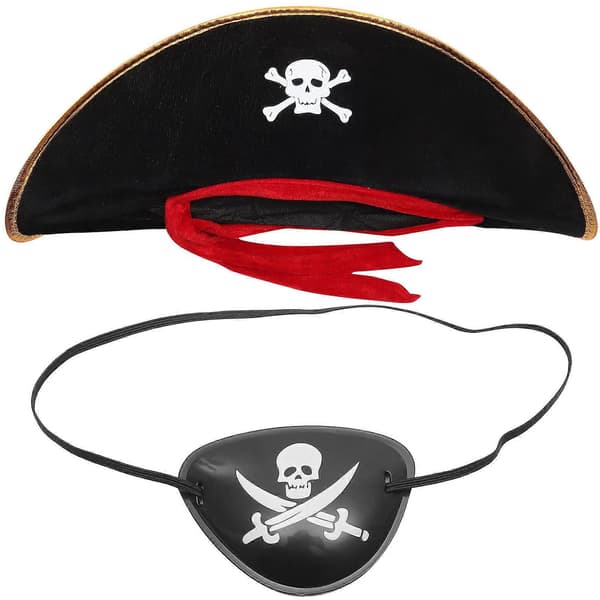 Piratklapp for barn, pirathatt og lappsett, performance-kostymetilbehør, 2 stk
