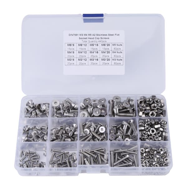 Stainless Steel Hex Socket Flat Head Screw Bolts and Nuts, 440 Pcs