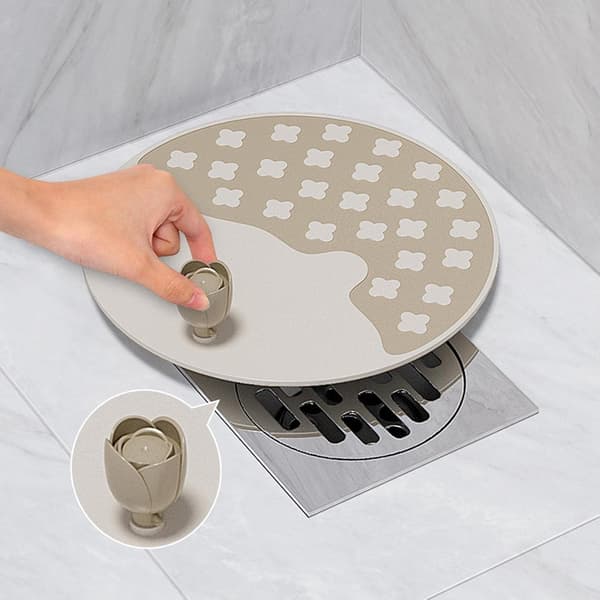 1 stk. lysebrun silikone gulvafløb - badekar lugtforseglende låg m