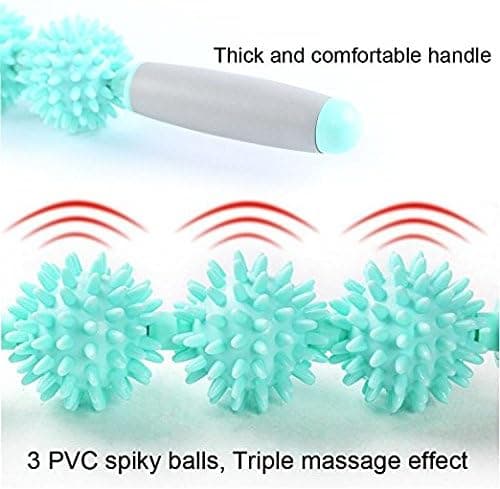 Muscle Roller Stick Treble Roller Massage for Sore Muscles, Back Stiffness, Myofascial, Trigger Point Pain, Lactic Acid in Legs, Knots - 3 Spiked Rollers