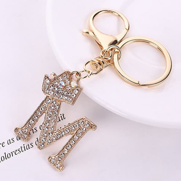 Luksuriøs krone bogstav metal nøglering rhinestone initial nøglering EE
