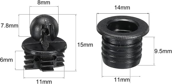 Højttalergrillstyr i plast, sort, diameter 10,6 mm, 20 stk.