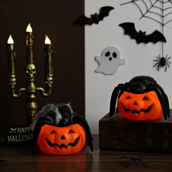 Halloween gresskar LED-lysholder med edderkopp, kreativ borddekorasjon for fest og spøkelseshus Stor gresskar Large pumpkin