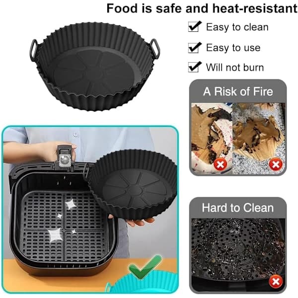 2 stk. silikoneforme til Airfryer, Airfryer-tilbehør, genanvendelige i stedet for bagepapir (kapacitet op til 8 liter)