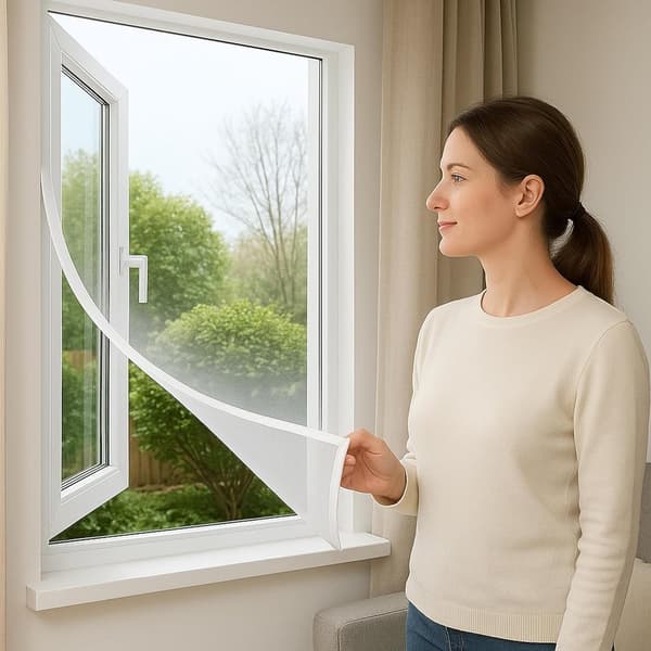 Window Insect Screen with Velcro, Quick Installation, Reusable, Washable for Home Windows, White 100x120 cm