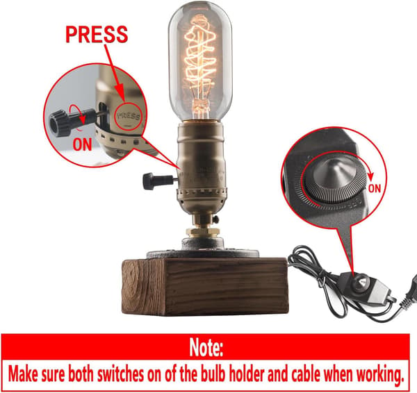 Steampunk industriel bordlampe, retro steampunk rør bordlampe, E27 Edison-pære.
