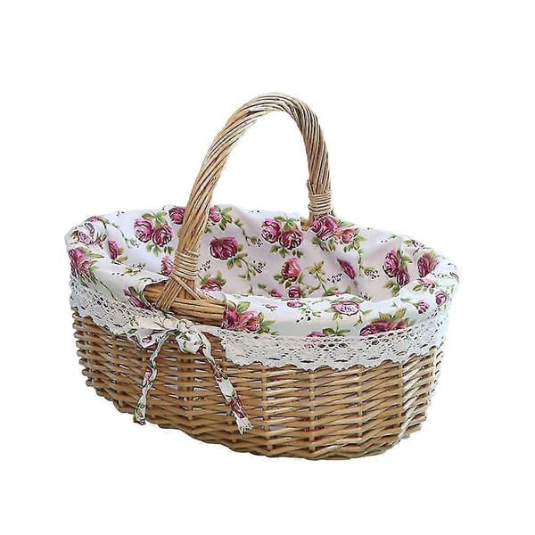 Woven Rattan Picnic Basket with Handle - Easter Egg Basket, Toy Storage Basket, Gift Basket[JUN]