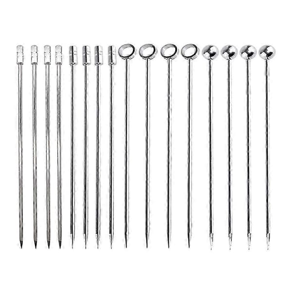 16 Pieces Stainless Steel Cocktail Picks, Fruit Sticks, Practical Swizzle Sticks for Bar (Silver) Silver Silver