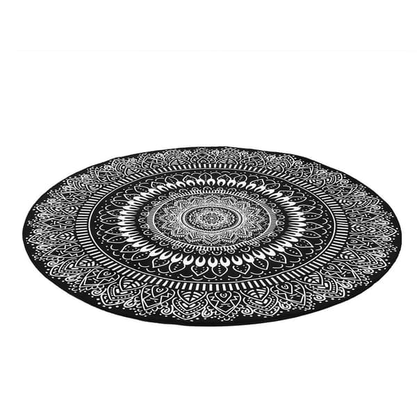 Rundt tæppe med mandala-blomst, tæppe til værelset, skridsikkert gulvtæppe