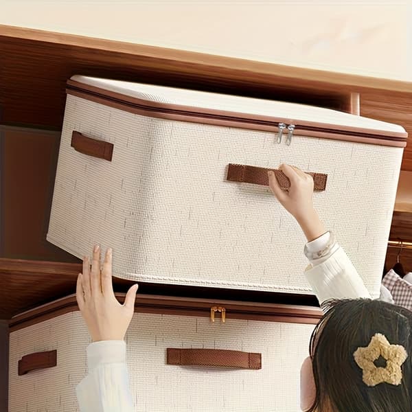 Foldable Under Bed Storage Box with Lid - Fabric Organizer for Clothes and Bedding 【Beige】 2XL 2XL 【Beige】