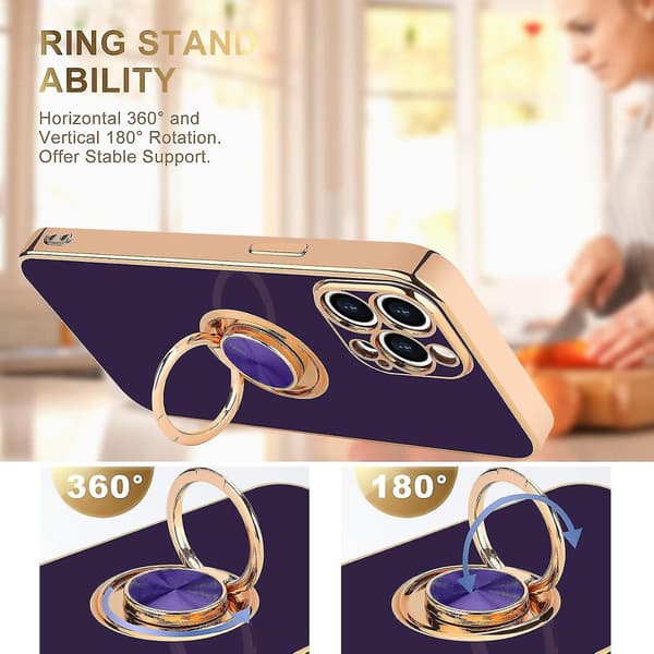 360 Graders Roterende Magnetisk Bilholder Etui til iPhone 14 Pro Max, Lilla