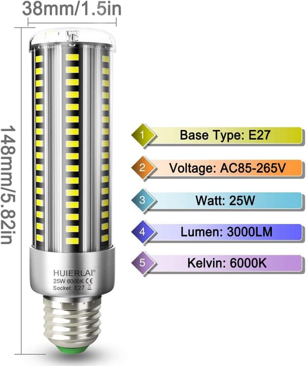 E27 LED-maislyspære 25W dagslyshvit LED-lampe 6000K 3000LM