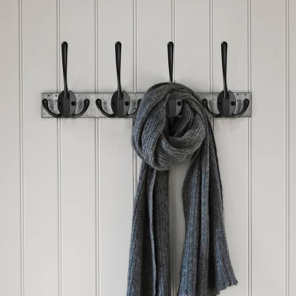 Pack Coat Hooks, Three Hooks Wall Mounted Coat Rack with Screws for Hanging Jacket, Hat, Towel, Scarf, Bag, Key, Cap - Black