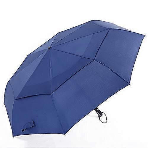62\" Windproof Golf Umbrella with Automatic Folding, Double Canopy, Ventilated Design, UPF 50+, Navy Blue Travel Umbrella
