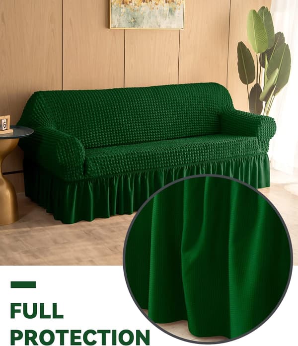 Loveseat-trekk 1-delt for 2-seters sofa med skjørt, slitesterkt vaskbart høyelastisk strekkbart (2-seter, grønn)