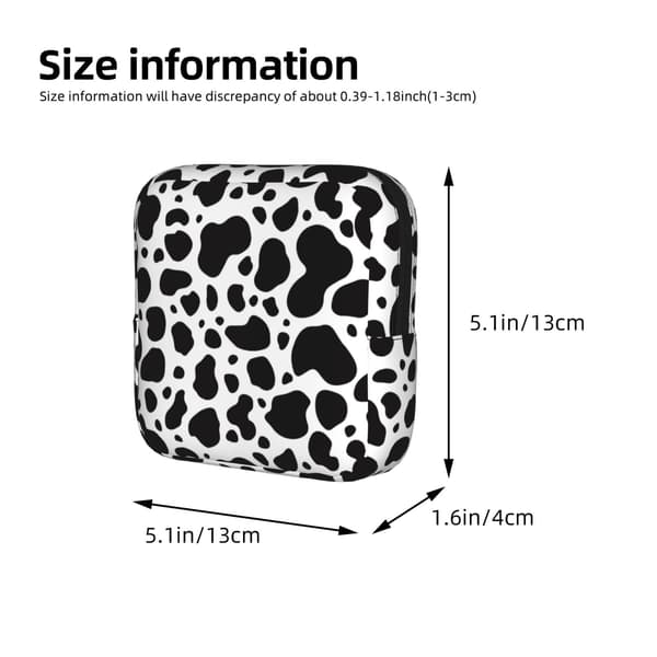 Sort og hvid ko-mønstret menstruationspose til kvinder, bærbar menstruationsbeskyttelsespose til håndtasken, små makeuptasker med ko-print Cow Print