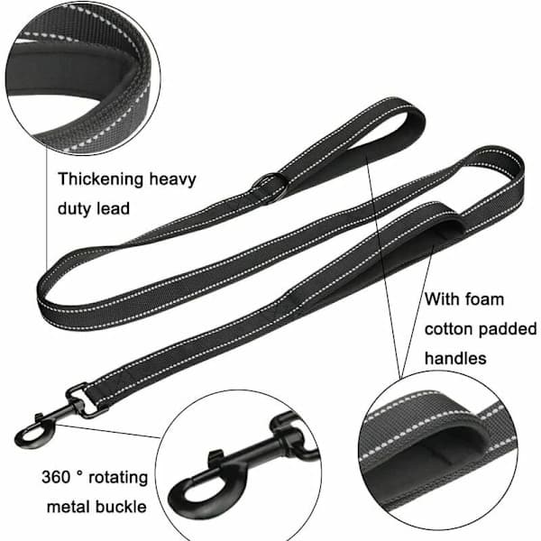 (Pow yeah!) Long Leash for Large Dogs, 1.5m Thick Nylon Leash with Double Handles and 2 Padded Handles