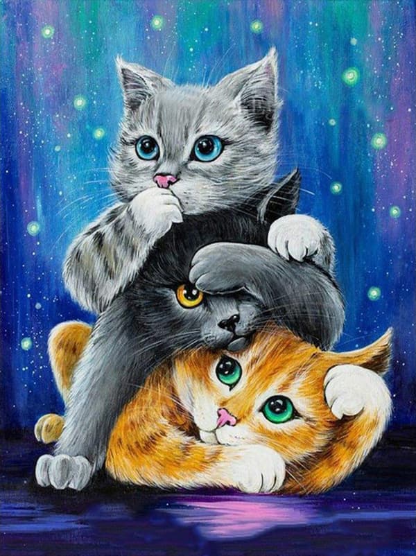 30x40CM Håndlavet 5D Kunst Diamantmaleri - Tre Katte, egnet til