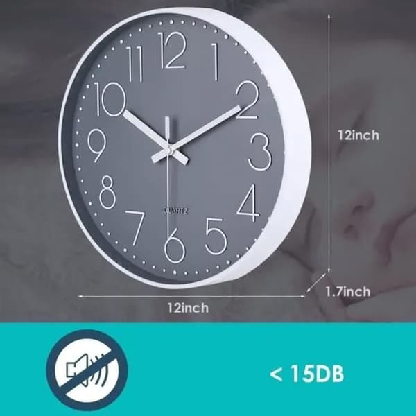 Stille og moderne vægur, perfekt til soveværelse, køkken og stue - grå - 30 cm