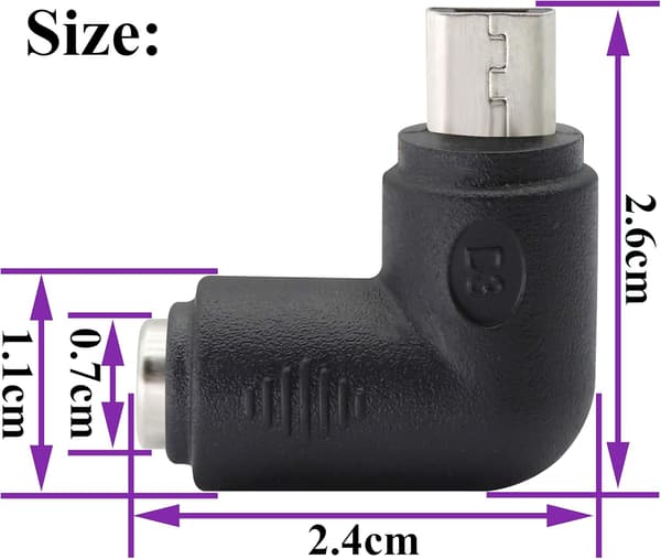 (2 kpl - Micro) 90 asteen DC 5,5x2,1 mm - Micro USB 5V DC -latausliitin matkapuhelimelle, tabletille