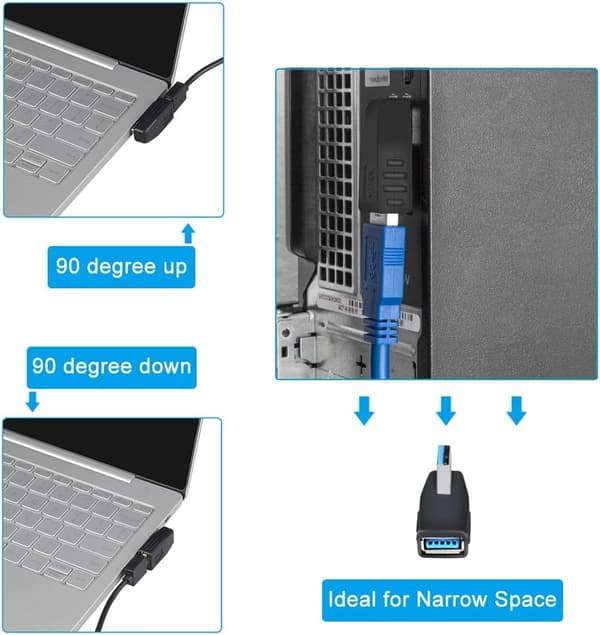 Sort 4-pak USB 3.0 til USB 3.0-adapter 90 graders vinklet han til hun