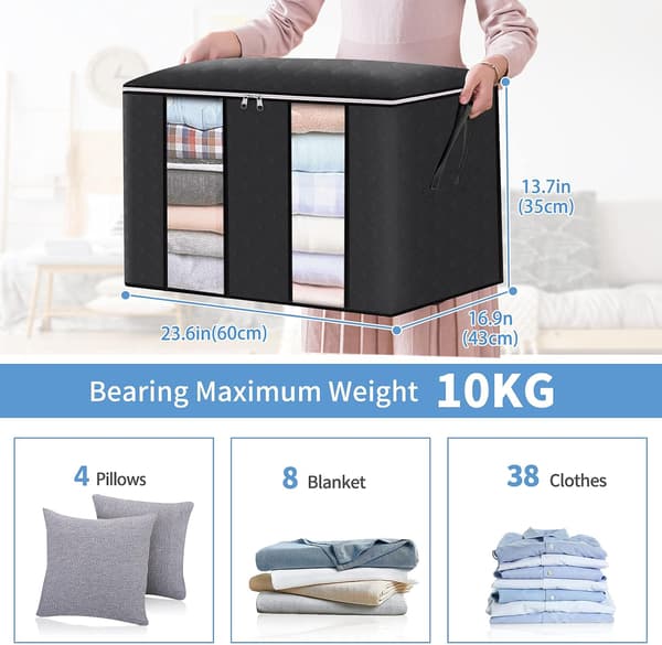 4-pack Black Storage Bags for Clothes, 60 * 40 * 35cm Large Underbed Storage Bag, Large Capacity, Foldable, for Quilts and Clothes