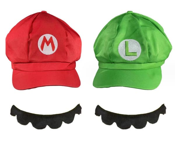Mario Halloween-hatt, seler, 4 hansker, 14 barter, 4 knapper, m.m.